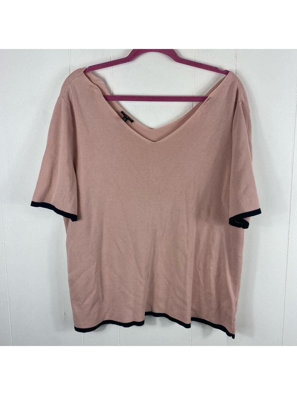Talbots Women's Top Shell Short Sleeve V-Neck Pink Blouse 2X Classic Stretch